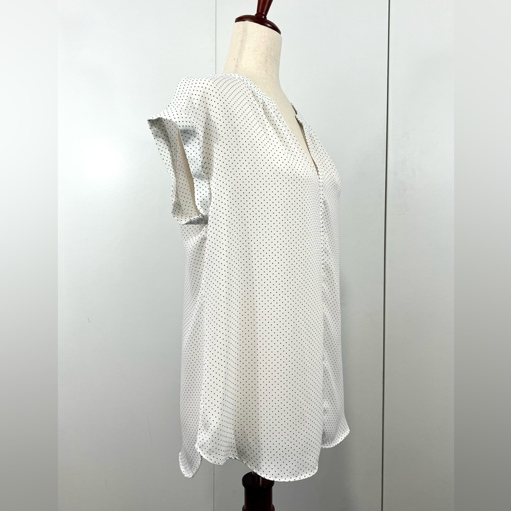 Philosophy sheer white with black polka dots blouse